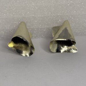 Vintage 80’s Gold Tone Sculptural Clip On Earrings Bold Abstract Geometric